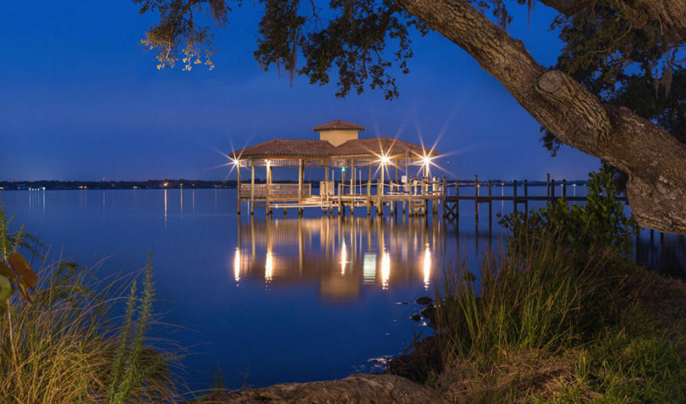Sunset photo of a dock on the Indian River